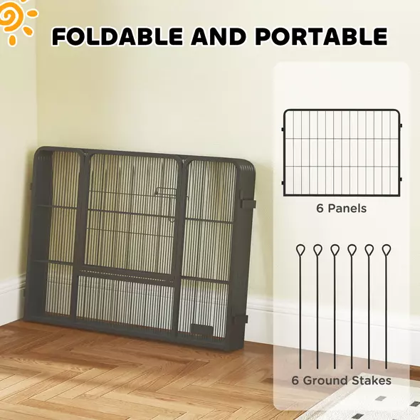 PawHut 6 Panels Dog Playpen, Portable Detachable Puppy Pen with Door, for Small Dogs, 60cm High, Grey - 6