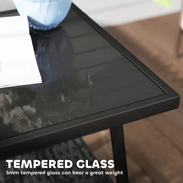 Outsunny 3 Pieces Rattan Bistro Set with Cushions, Wicker Garden Furniture Set, Glass Top Coffee Table and Chairs for Outdoor Patio, Balcony, Terrace and Conservatory, Grey - 6