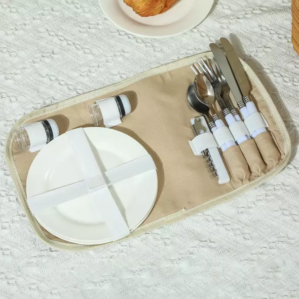 Outsunny Wicker Picnic Basket for 2 with Pine Wood Lid, Picnic Hamper with Cooler Compartment, Cutlery Service Kits, Carry Handle for Camping, Outdoor, Valentine Day, Chirtmas, Birthday, Light Brown - 9