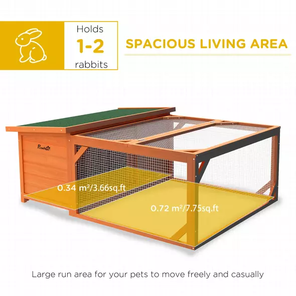 PawHut Rabbit Hutch Outdoor Guinea Pig Hutch with Run Small Animal Off-ground Duck House Hideaway Garden with Openable Roof 125.5 x 100 x 49cm Orange - 4