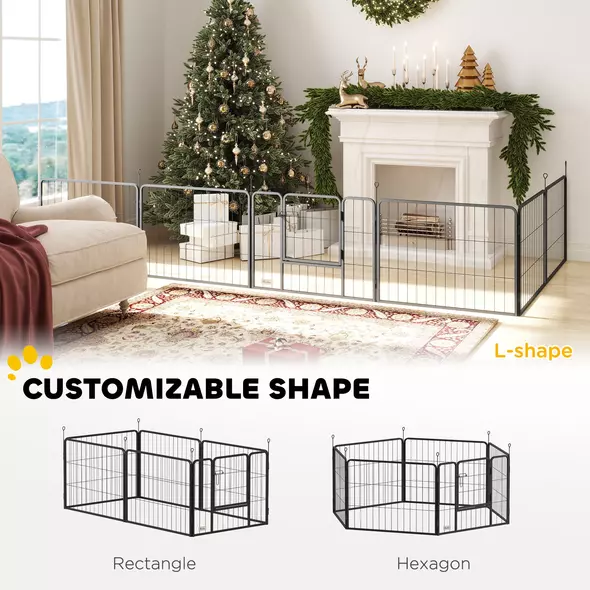 PawHut 6 Panels Dog Playpen, Portable Detachable Puppy Pen with Door, for Small Dogs, 60cm High, Grey - 4