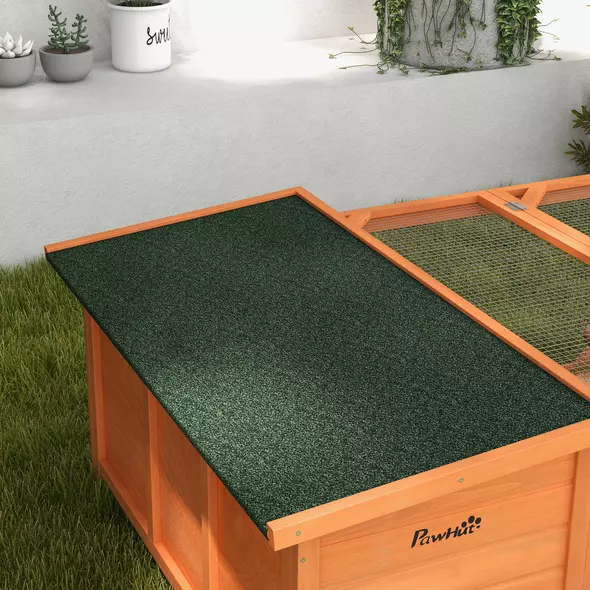 PawHut Rabbit Hutch Outdoor Guinea Pig Hutch with Run Small Animal Off-ground Duck House Hideaway Garden with Openable Roof 125.5 x 100 x 49cm Orange - 8