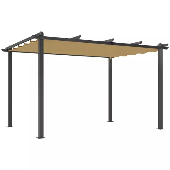 Outsunny 3 x 4m Aluminium Pergola, with Retractable Roof - Khaki - 1