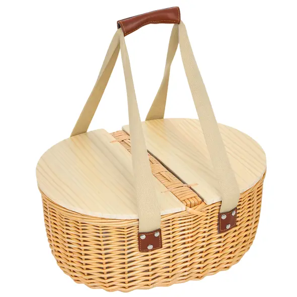 Outsunny Wicker Picnic Basket for 2 with Pine Wood Lid, Picnic Hamper with Cooler Compartment, Cutlery Service Kits, Carry Handle for Camping, Outdoor, Valentine Day, Chirtmas, Birthday, Light Brown - 1