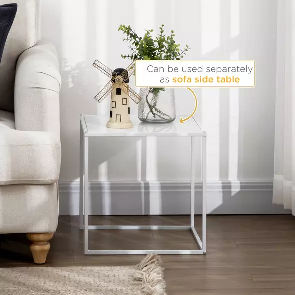 HOMCOM Square Nesting Coffee Table Set of 2, Modern Nest of Tables, Sofa Side Tables with Steel Frame for Living Room, Bedroom, Small Space, White - 5