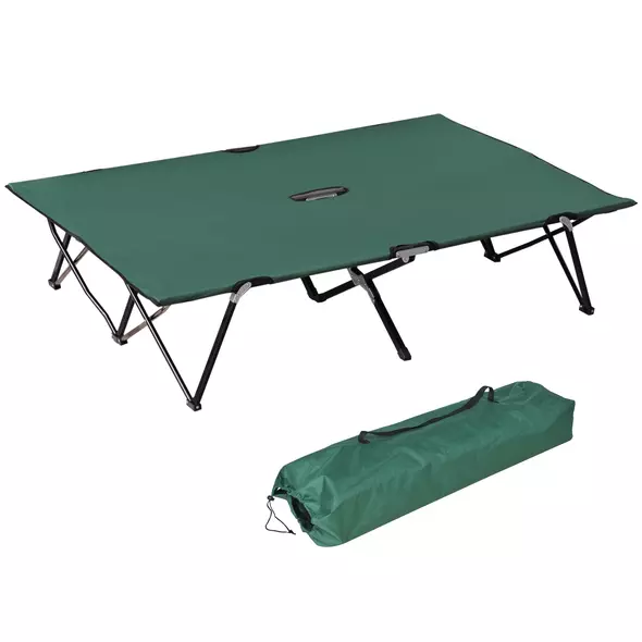 Outsunny Double Camping Cot Bed, with Bag - Green - 1