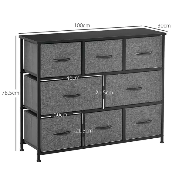 HOMCOM Chest of Drawers with 8 Foldable Drawers, 3-Tier Fabric Bedroom Dresser, Clothes Storage Unit for Bedroom Living Room, Dark Grey - 3