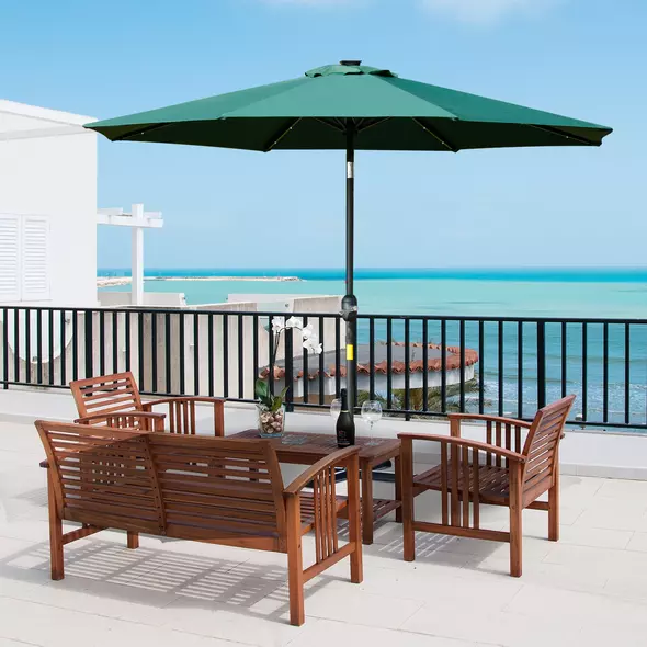 Outsunny 2.7m Patio Garden Umbrella Outdoor Parasol with Tilt Crank and 24 LEDs Lights (Green) - 2