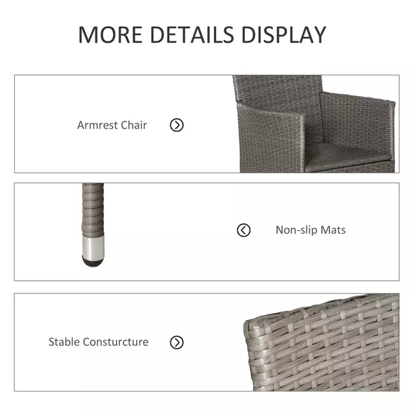 Outsunny Set of Four Rattan Armchairs, with Cushions - Grey - 5