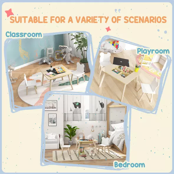 AIYAPLAY 3-Piece Kids Table and Chairs Set with Convertible Desk and Storage Grid, Kids Activity Table for Nursery, Playroom - 7