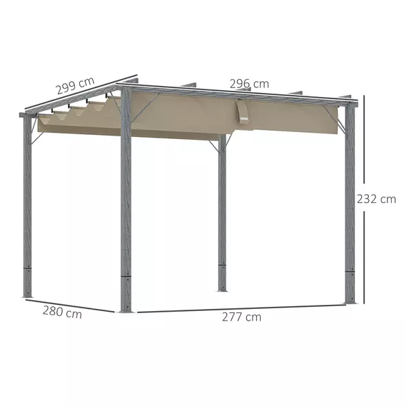 Outsunny 3 x 3 m Retractable Roof Pergola - Grey - 3