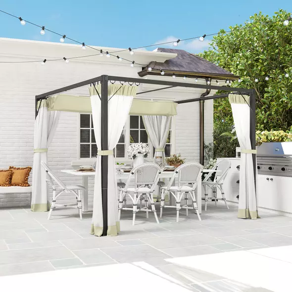 Outsunny 3 x 3m Aluminium Frame Pergola, with Retractable Roof - Khaki - 8