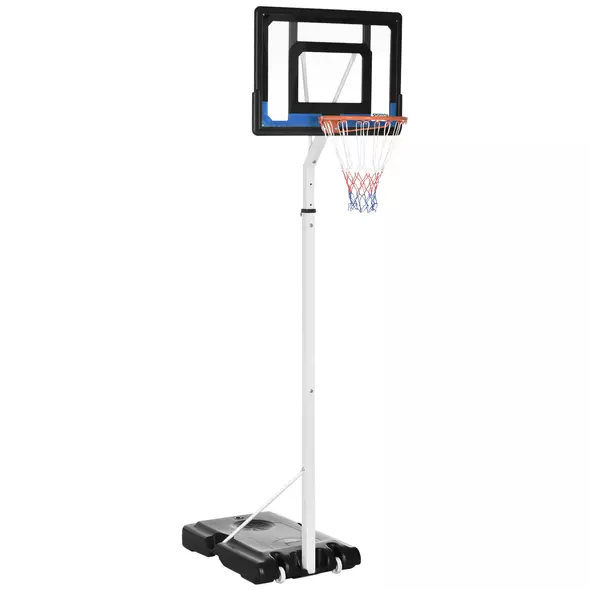 SPORTNOW 2.6-3.1m Adjustable Basketball Hoop and Basketball Stand w/ Backboard and Weighted Base, Portable on Wheels, White - 1
