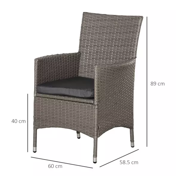 Outsunny Set of Four Rattan Armchairs, with Cushions - Grey - 3