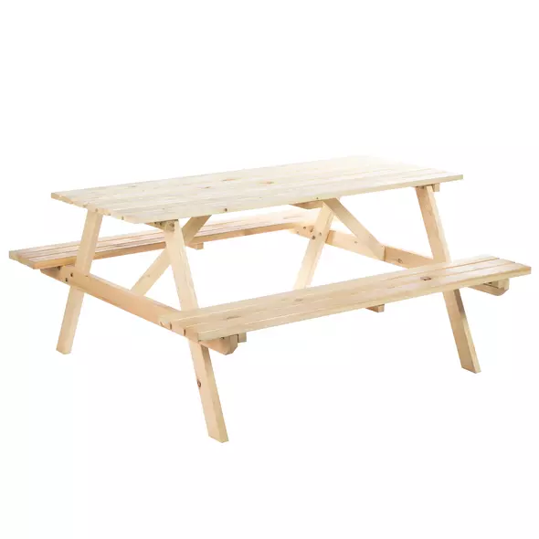 Outsunny 6 Seater Wooden Picnic Table Bench for Outdoor Garden or Patio with Parasol Cutout 150 cm Natural Wood Finish - 1