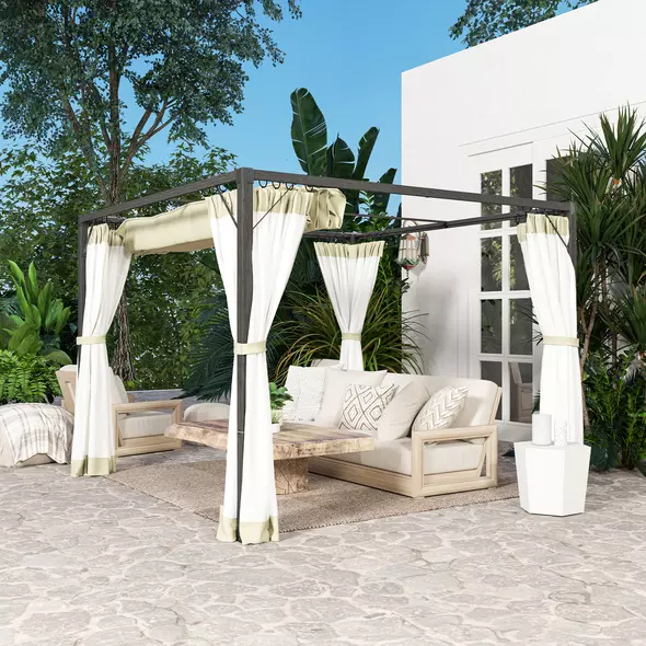 Outsunny 3 x 3m Aluminium Frame Pergola, with Retractable Roof - Khaki - 9