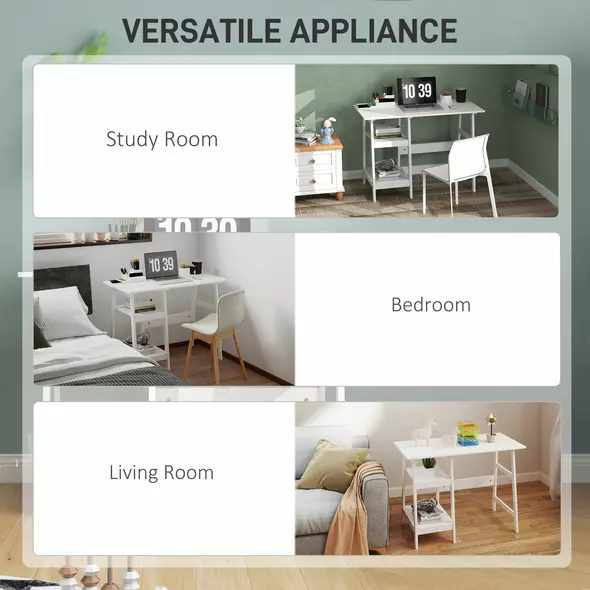 HOMCOM Compact Computer Desk with Storage Shelves, Study Table with Bookshelf, PC Table Workstation for Home Office, Study, Easy Assembly, 106 x 51cm, White - 6