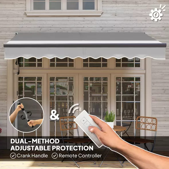 Outsunny 3 x 2.5m Electric Awning with Remote Controller, Aluminium Frame DIY Retractable Awning, UV30+ Sun Shade Canopy for Garden Patio Deck Door Window, Light Grey - 4