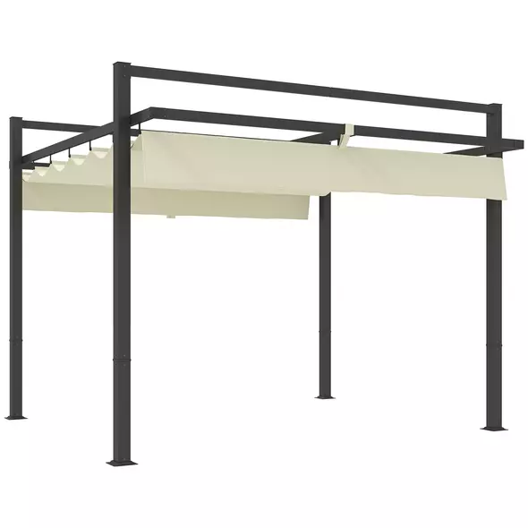 Outsunny 3 x 3m Aluminium Pergola, with Retractable Roof - Grey/Khaki - 1