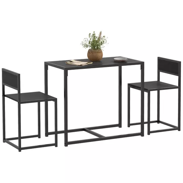 HOMCOM Dining Table and Chairs Set 2, Dining Room Sets, Rectangular Space Saving Table and 2 Chairs for Compact Kitchens, Steel Frame, Black - 1