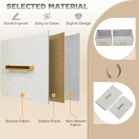 HOMCOM Chest of Drawers with 9 Fabric Drawers, Boucle Storage Organiser with Steel Frame, Fabric Dresser for Bedroom, Living Room, Hallway, Cream White - 6