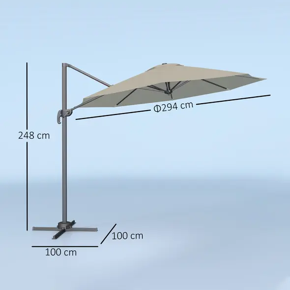 Outsunny 3 m Five-Angle Cantilever Parasol - Light Grey - 3