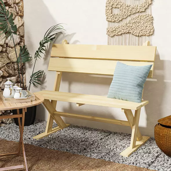 Outsunny 2 Seater Wooden Garden Bench, Fir Wood Outdoor Bench, Garden Loveseat with Slatted Seat, Sloping Back and Wide Feet for Patio, Park, Natural Wood Finish - 8