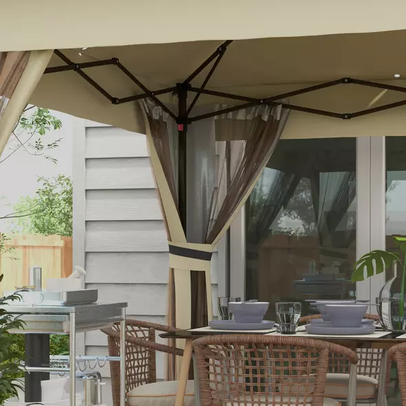 Outsunny 3.36 x 3.36m Pop Up Gazebo Party Tent with Solar-Powered LED Lights, Adjustable Event Shelter with Netting, Khaki - 9