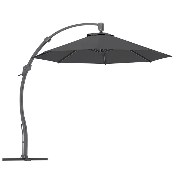 Outsunny 3(m) Garden Cantilever Parasol, Round Overhanging Umbrella with Crank Handle, Cross Base, Aluminium Frame and 360° Rotation, Banana Patio Umbrella for Outdoor Sun Shade, Grey - 1