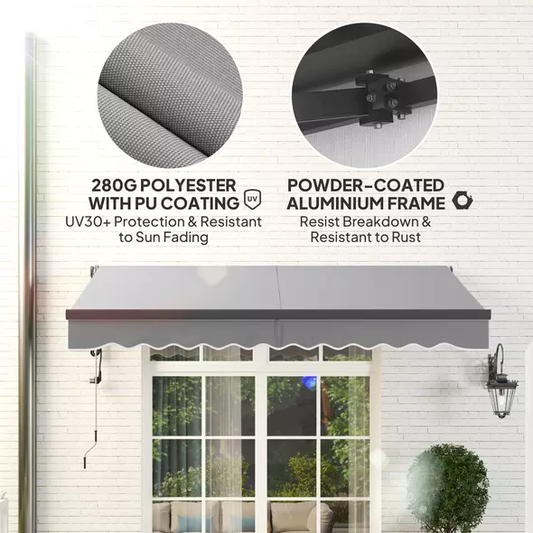 Outsunny 3 x 2.5m Electric Awning with Remote Controller, Aluminium Frame DIY Retractable Awning, UV30+ Sun Shade Canopy for Garden Patio Deck Door Window, Light Grey - 5