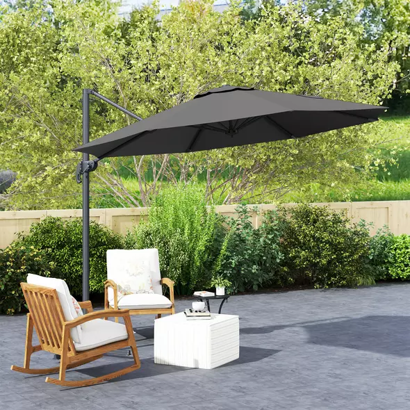 Outsunny 3 x 3m Overhanging Cantilever Parasol - Black - 9