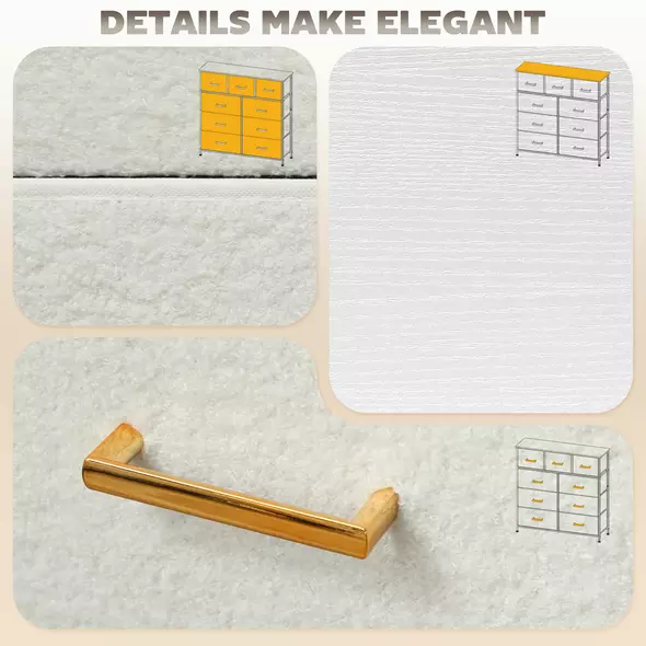 HOMCOM Chest of Drawers with 9 Fabric Drawers, Boucle Storage Organiser with Steel Frame, Fabric Dresser for Bedroom, Living Room, Hallway, Cream White - 4