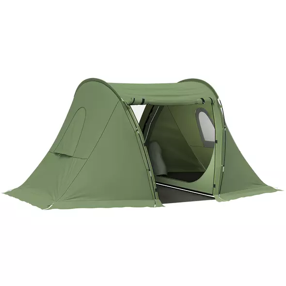 Outsunny 3 Man Camping Tent with Living Area and 2 Bedrooms, 3000mm Waterproof Family Tent with Sewn-in Groundsheet and bag, Portable Dome Shelter  for Hiking, Festival, Backpacking, Green - 1