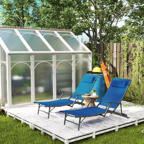 Outsunny Set of Two Adjustable Back Sun Loungers - Blue - 8