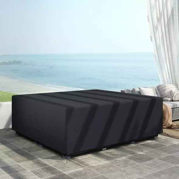 Outsunny 600D Oxford Outdoor Garden Furniture Sofa Set Cover, Waterproof Anti-UV Rattan Sun Lounger Protection Protector Cover, 225L x 210W x 70Hcm, Black - 8