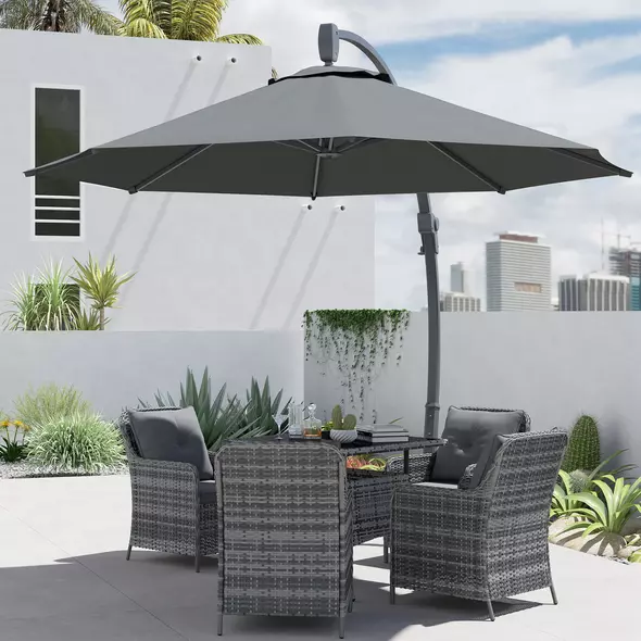 Outsunny 3(m) Garden Cantilever Parasol, Round Overhanging Umbrella with Crank Handle, Cross Base, Aluminium Frame and 360° Rotation, Banana Patio Umbrella for Outdoor Sun Shade, Grey - 8