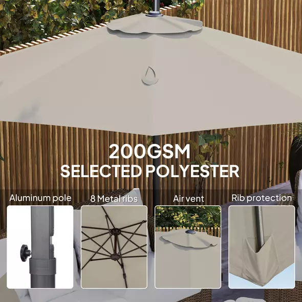 Outsunny 3 m Five-Angle Cantilever Parasol - Light Grey - 7