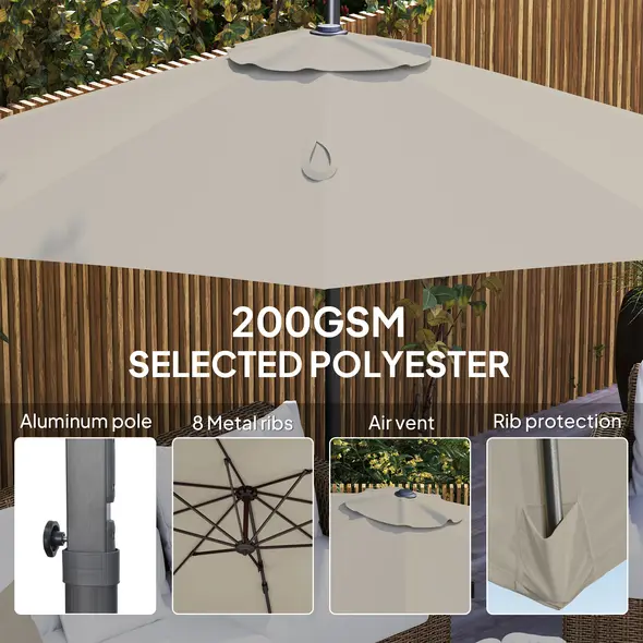Outsunny 3 m Five-Angle Cantilever Parasol - Light Grey - 7