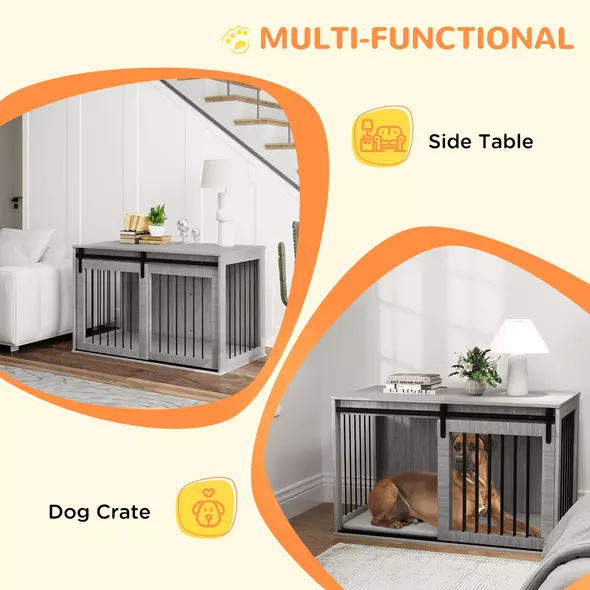 PawHut 46.46'' Dog Crate Furniture with Removable Cushion & Security Latch for Extra Large Dogs - Grey - 5