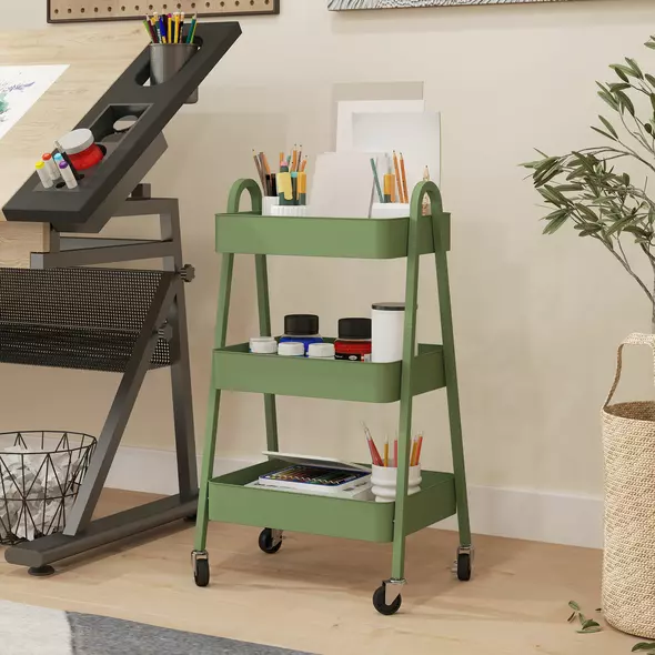 HOMCOM Three-Tier Storage Trolley - Green - 8