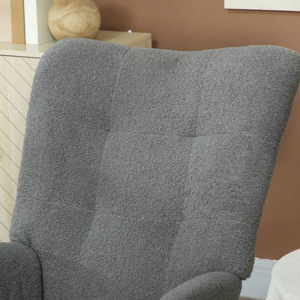 HOMCOM Teddy Fleece Rocking Chair - Grey - 8