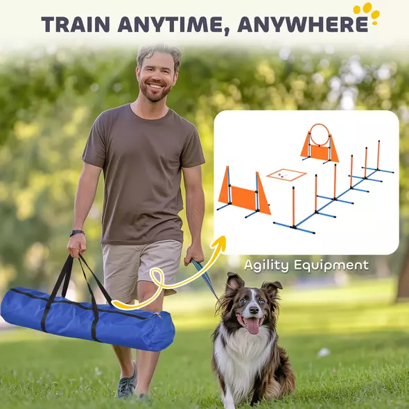 PawHut 6-Piece Dog Agility Equipment Set with Weave Poles, Jump Ring, Hurdle, Pause Box, Bag, Orange - 7