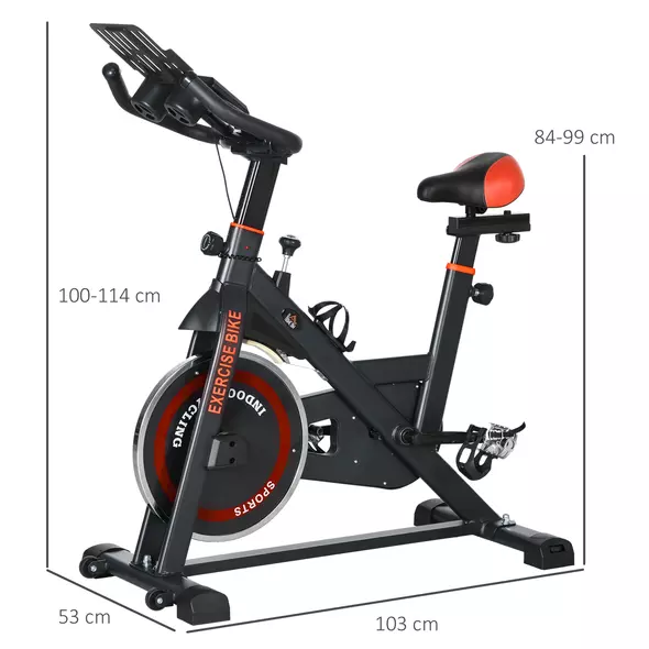 HOMCOM Exercise Bike, 8kg Flywheel Stationary Bike Indoor Cycling Machine with Adjustable Resistance Seat Handlebar, Black - 3