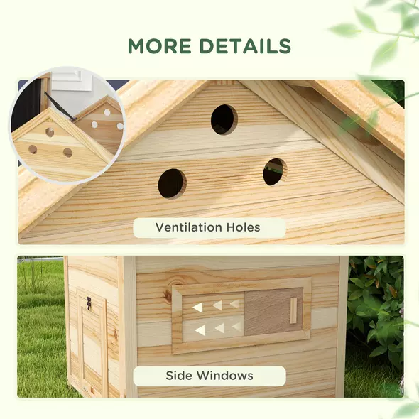 PawHut Wooden Duck House with Double Doors, Openable Roof, Ventilation Holes, Removable Base, Natural Wood Finish - 7