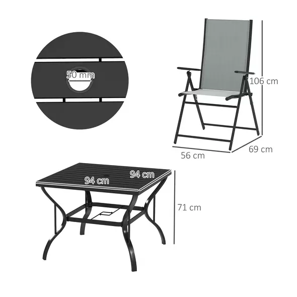 Outsunny Five-Piece Steel Frame Patio Set - Grey/Black - 3