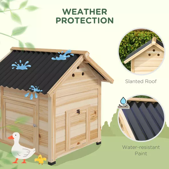 PawHut Wooden Duck House with Double Doors, Openable Roof, Ventilation Holes, Removable Base, Natural Wood Finish - 6