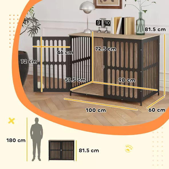 PawHut Dog Crate Furniture with Anti-Chew Resistant Mesh, Anti-Escape Single Door, for Large Dogs, 100 x 60 x 81.5 cm - 3