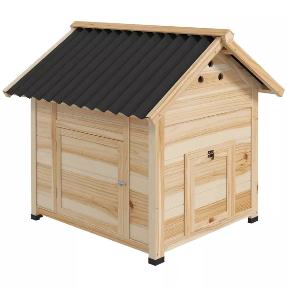 PawHut Wooden Duck House with Double Doors, Openable Roof, Ventilation Holes, Removable Base, Natural Wood Finish - 1
