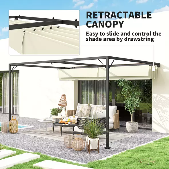 Outsunny 4 x 3 m Pergola, with Sliding Canopy - Cream - 4