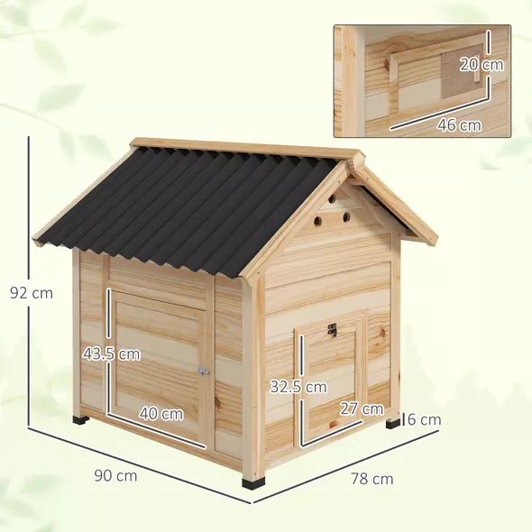 PawHut Wooden Duck House with Double Doors, Openable Roof, Ventilation Holes, Removable Base, Natural Wood Finish - 3
